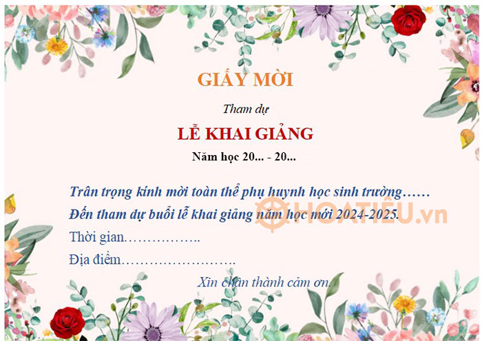 Mẫu giấy mời khai giảng đẹp