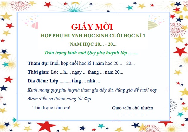 Thư mời họp phụ huynh cuối kì 1 năm học 2025-2026