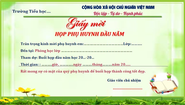 Mẫu giấy mời họp phụ huynh đầu năm 2025