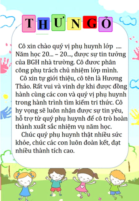 Mẫu Thư ngỏ đầu năm học