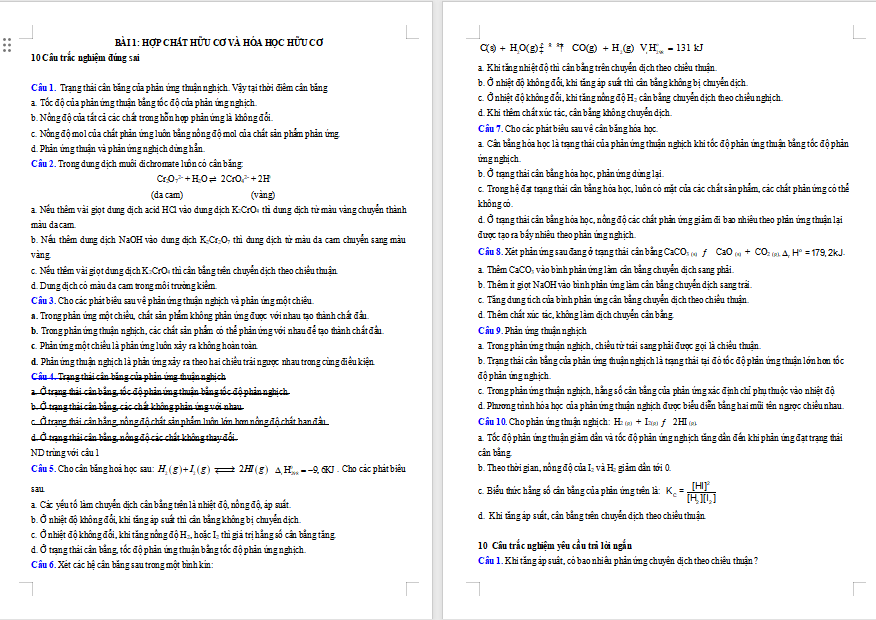 Trắc nghiệm đúng sai Hóa học 11