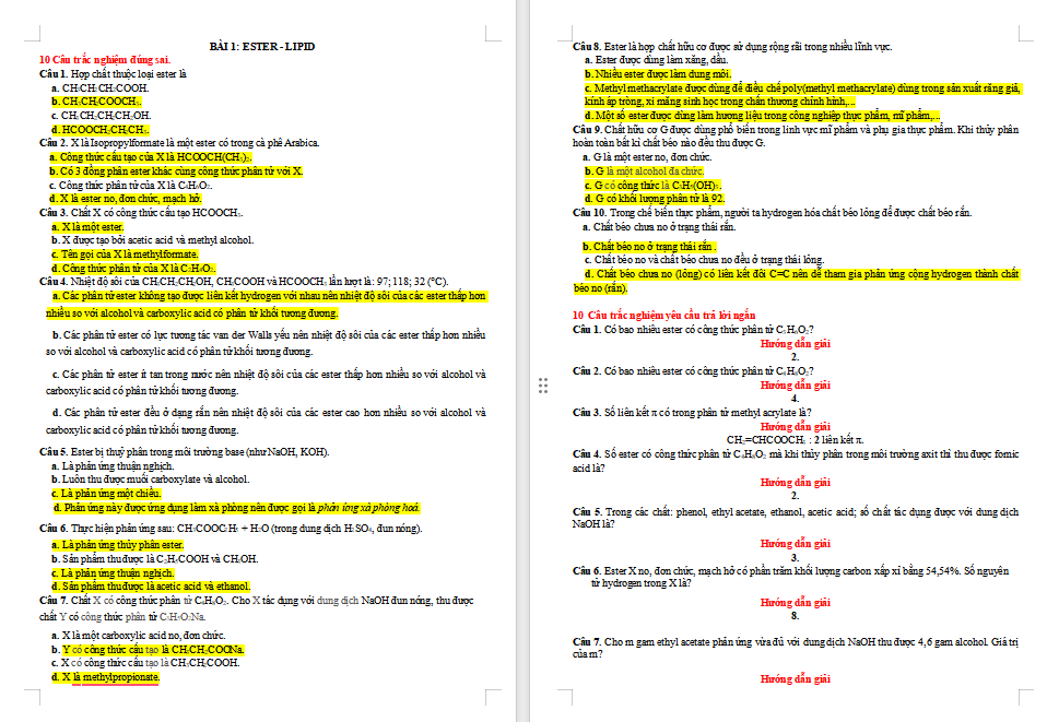 Trắc nghiệm đúng sai Hóa học 12 Chân trời sáng tạo