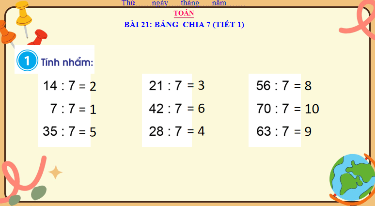 Giáo án Toán 3: Bảng chia 7 Cánh Diều
