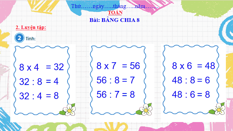 Giáo án Toán 3: Bảng chia 8 Cánh Diều