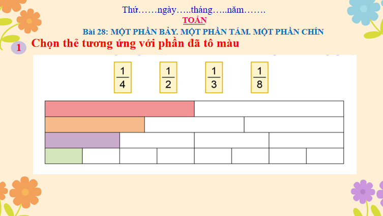 Giáo án Toán 3: Một phần bảy. Một phần tám. Một phần chín Cánh Diều