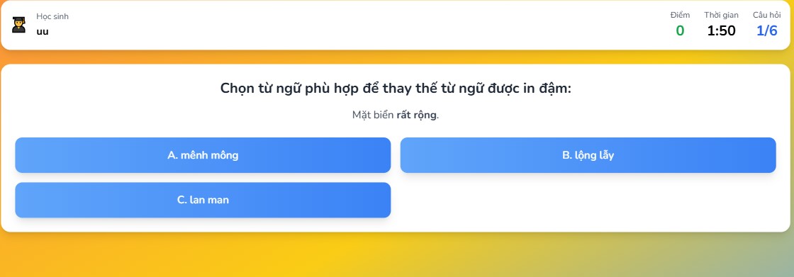 Game tương tác Luyện tập sử dụng từ ngữ