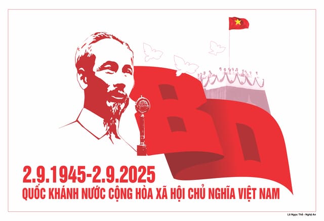 Tranh vẽ cổ động về 80 năm Cách mạng Tháng Tám và Quốc khánh 2-9