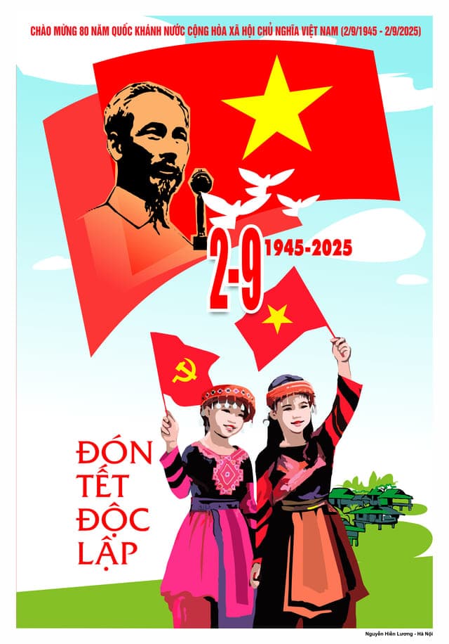 Tranh vẽ cổ động về 80 năm Cách mạng Tháng Tám và Quốc khánh 2-9