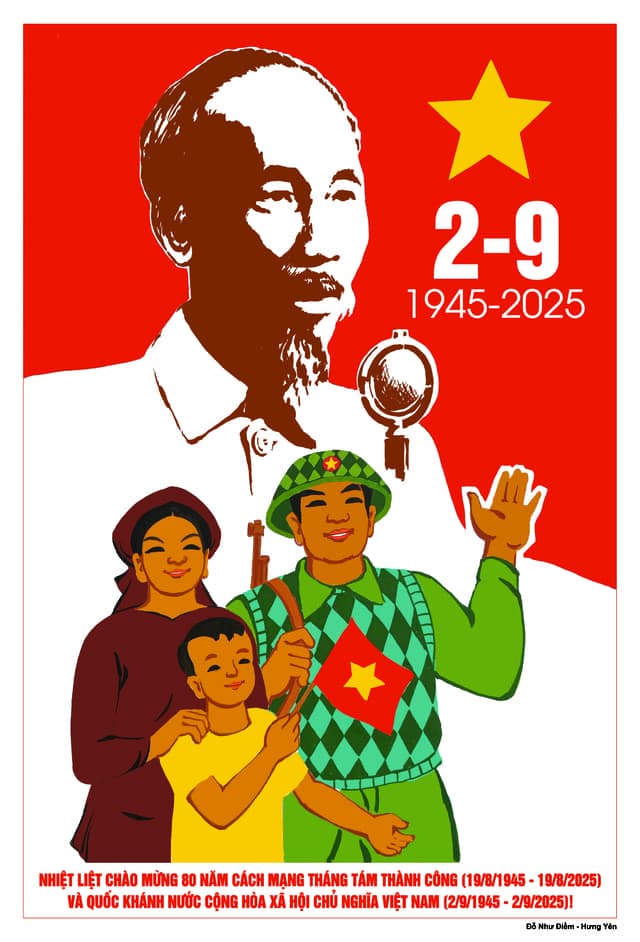 Tranh vẽ cổ động về 80 năm Cách mạng Tháng Tám và Quốc khánh 2-9