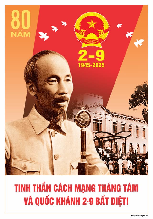 Tranh vẽ cổ động về 80 năm Cách mạng Tháng Tám và Quốc khánh 2-9