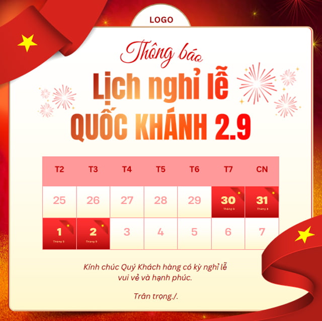PowerPoint Thông báo nghỉ Lễ Quốc khánh 2/9
