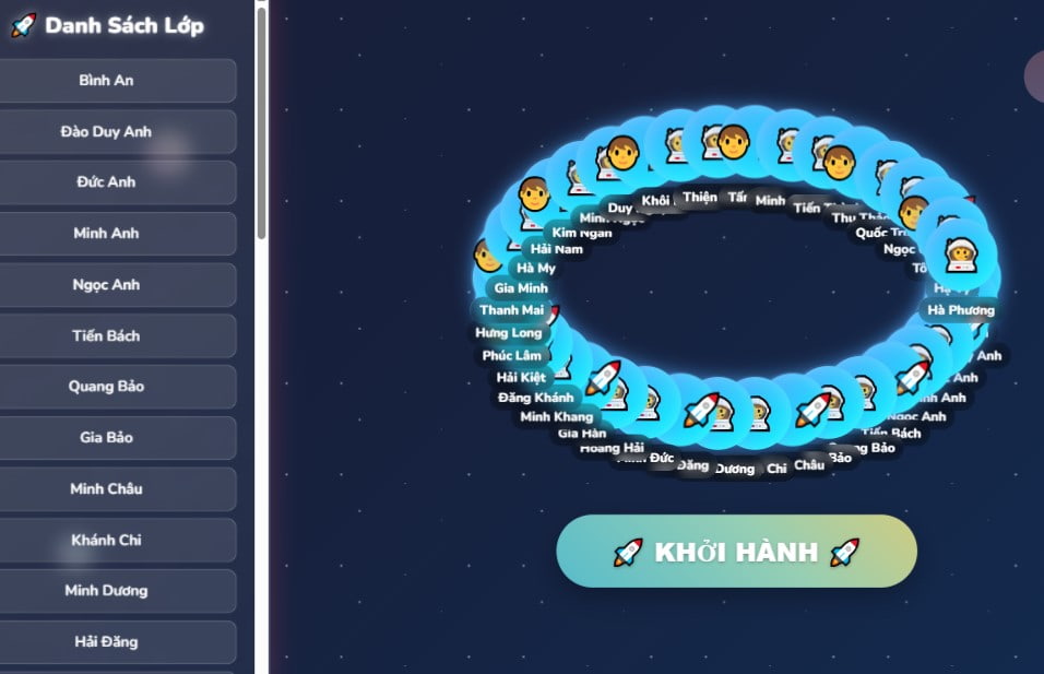 Trò chơi gọi tên học sinh (Phi hành gia may mắn)
