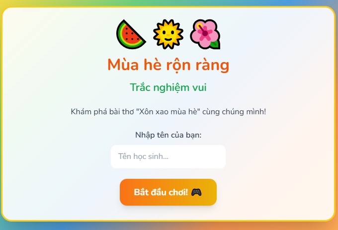 Game tương tác Trắc nghiệm vui về mùa hè