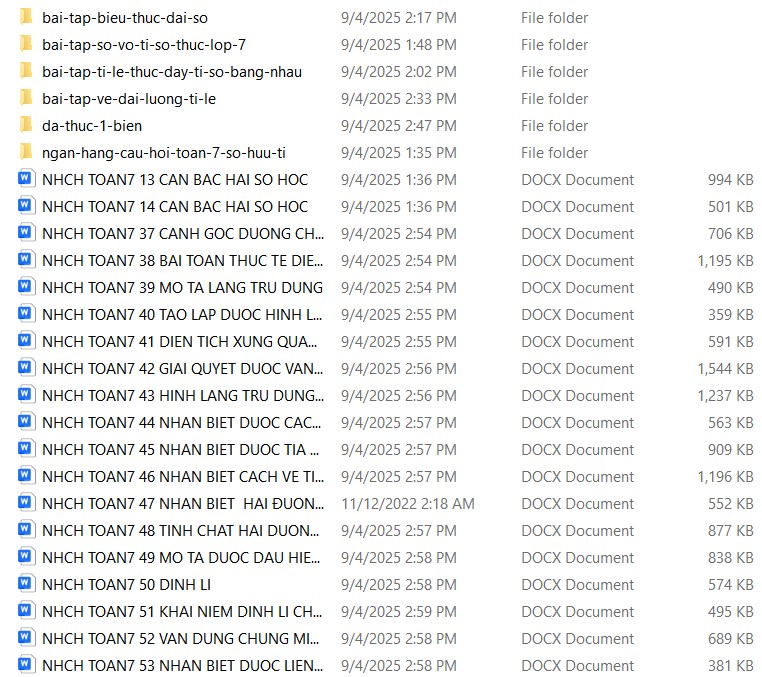 Trắc nghiệm Toán 7 file word