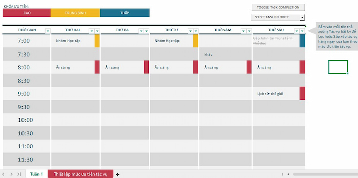 Mẫu thời khóa biểu đẹp file excel