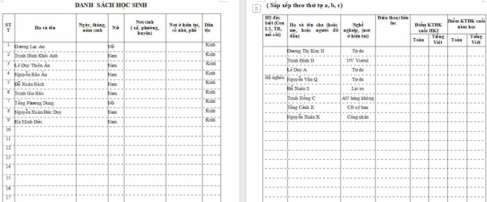 Sổ chủ nhiệm Tiểu học lớp 1 số 2