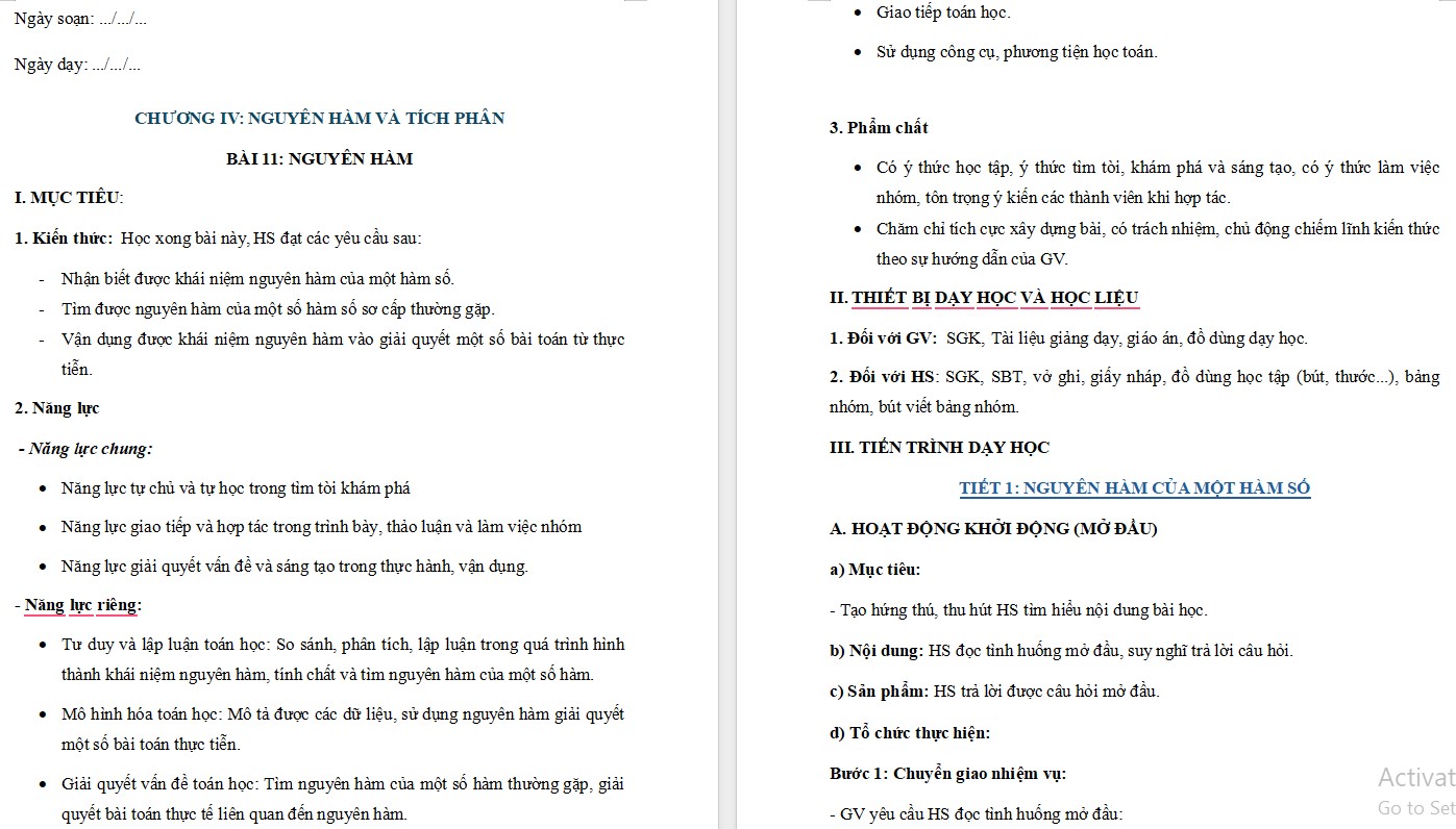 Giáo án Toán 12 Kết nối tri thức tập 2