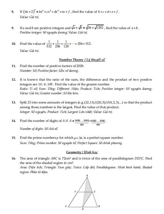 Đề thi Toán TIMO lớp 7 vòng quốc gia