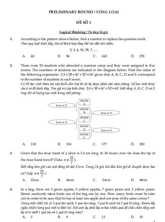 Đề thi Toán TIMO lớp 7 vòng loại