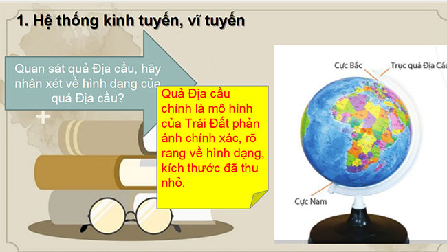 PowerPoint Địa lí 6 Bài 1: Hệ thống kinh vĩ tuyến. Tọa độ địa lí của một địa điểm trên bản đồ