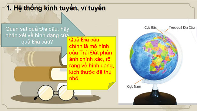 PowerPoint Địa lí 6 Bài 1: Hệ thống kinh vĩ tuyến. Tọa độ địa lí của một địa điểm trên bản đồ