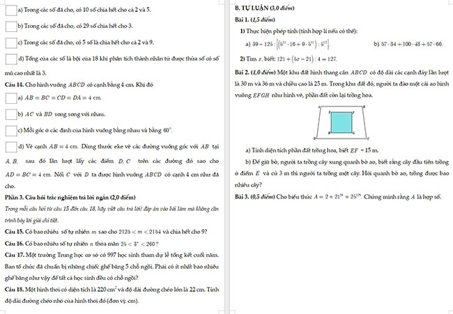 Đề thi giữa kì 1 Toán 6 Kết nối tri thức