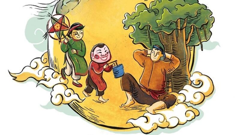 Tranh vẽ chú cuội ngồi gốc cây đa