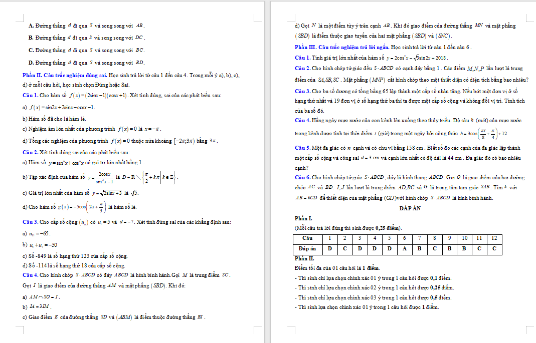 Đề cương ôn thi giữa học kì 1 Toán 11 Chân trời sáng tạo