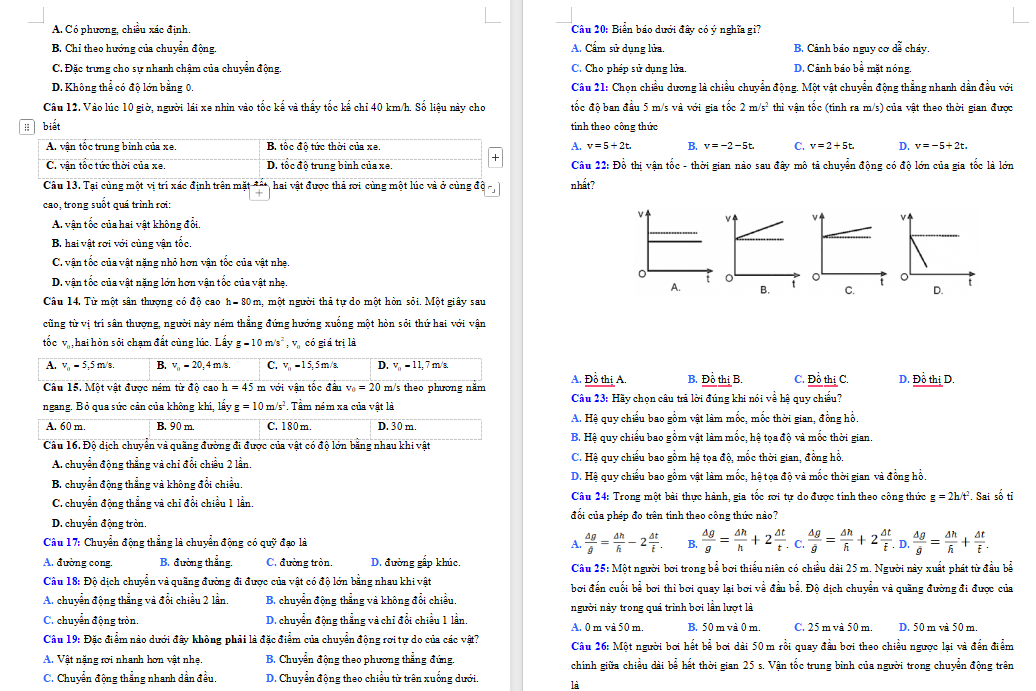 Đề cương ôn thi giữa học kì 1 Vật lí 10 Cánh diều