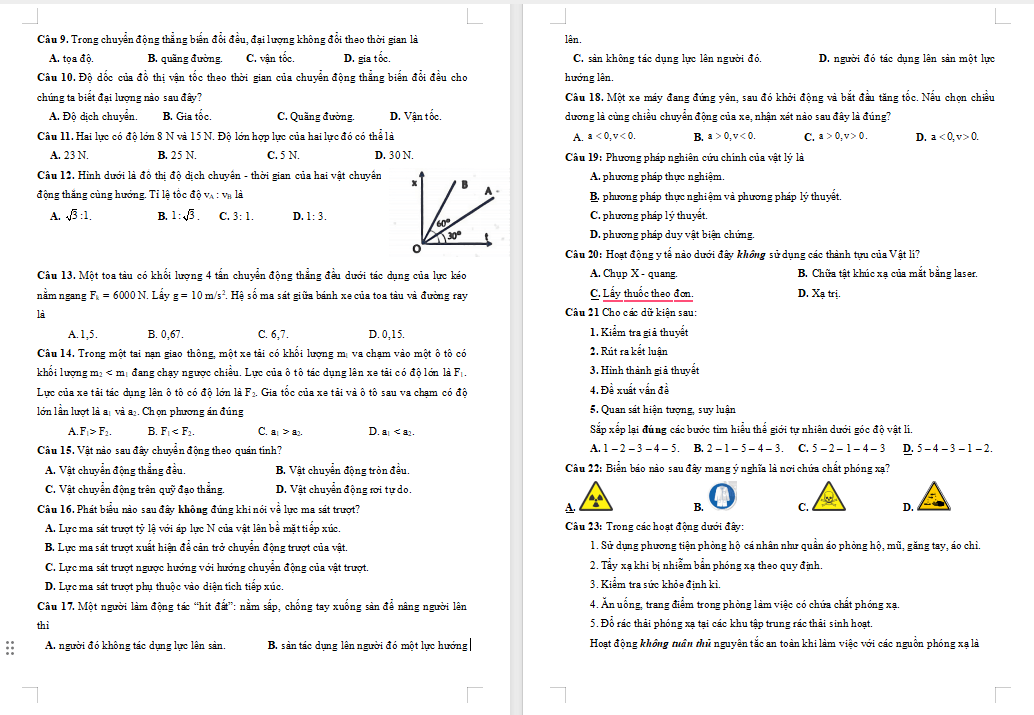 Đề cương ôn thi giữa học kì 1 Vật lí 10 Chân trời sáng tạo