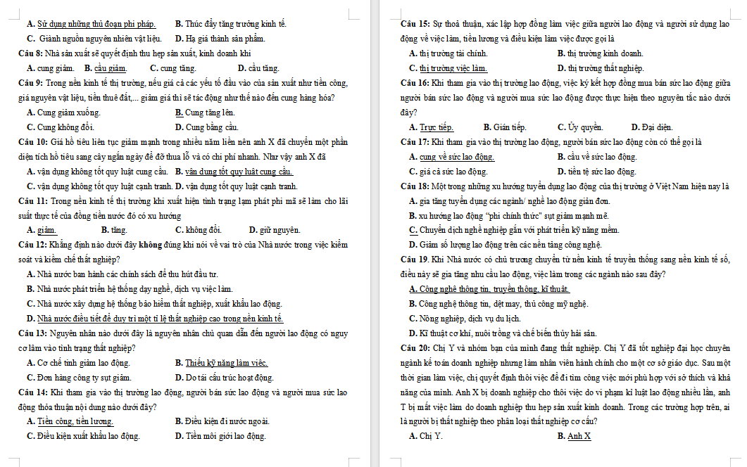 Đề cương ôn tập giữa kì 1 Giáo dục Kinh tế và Pháp luật 11 