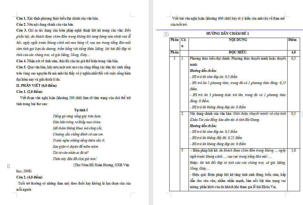 Đề cương ôn thi giữa học kì 1 Ngữ văn 11