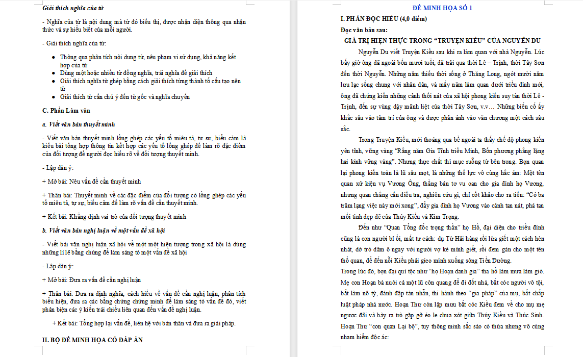 Đề cương ôn thi giữa học kì 1 Ngữ văn 11 Chân trời sáng tạo