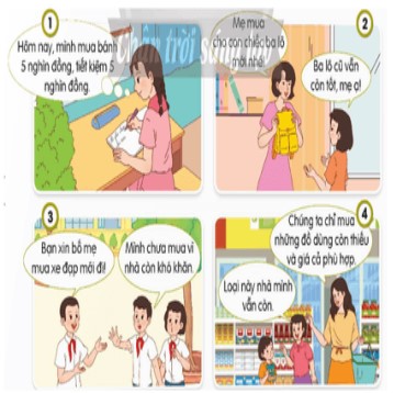 Quan sát tranh và nêu biểu hiện của việc sử dụng tiền hợp lí