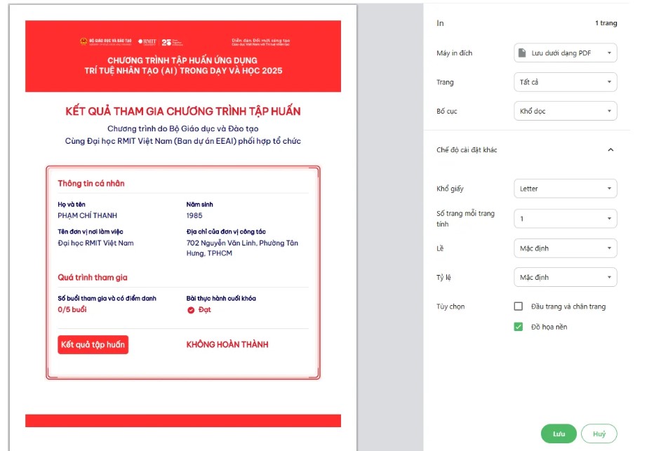 Tra cứu kết quả tham gia tập huấn AI