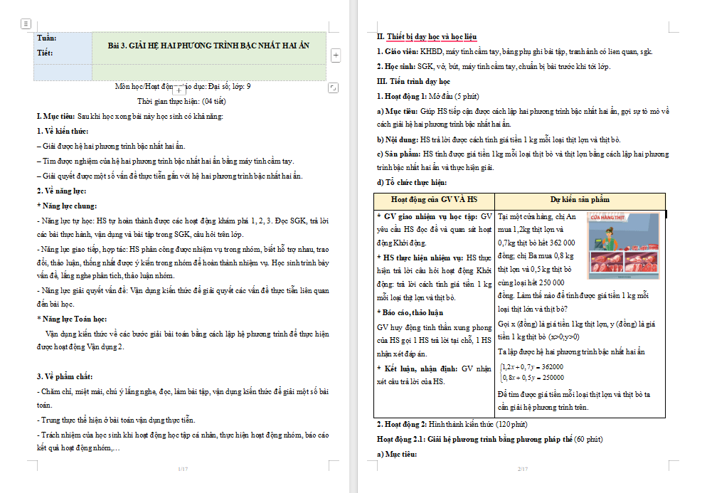 Giải hệ hai phương trình bậc nhất hai ẩn