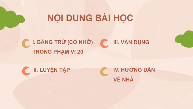 PowerPoint Bảng trừ (có nhớ) trong phạm vi 20