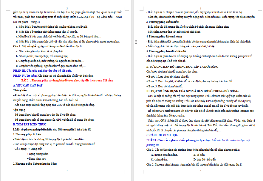 Đề cương ôn thi giữa học kì 1 Địa lí 10