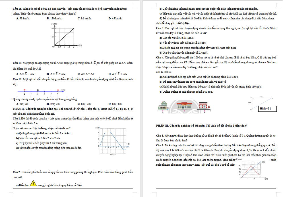 Đề kiểm tra giữa kì 1 Vật lí 10