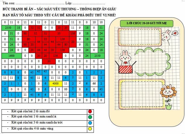 Bài tập về tranh tô màu 20-10 tặng mẹ