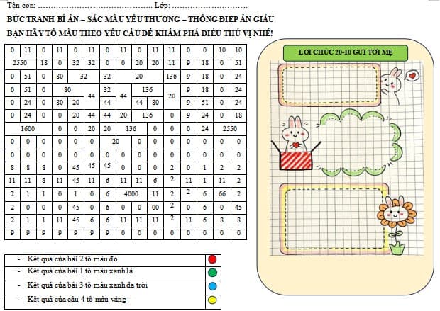 Bài tập về tranh tô màu 20-10 tặng mẹ