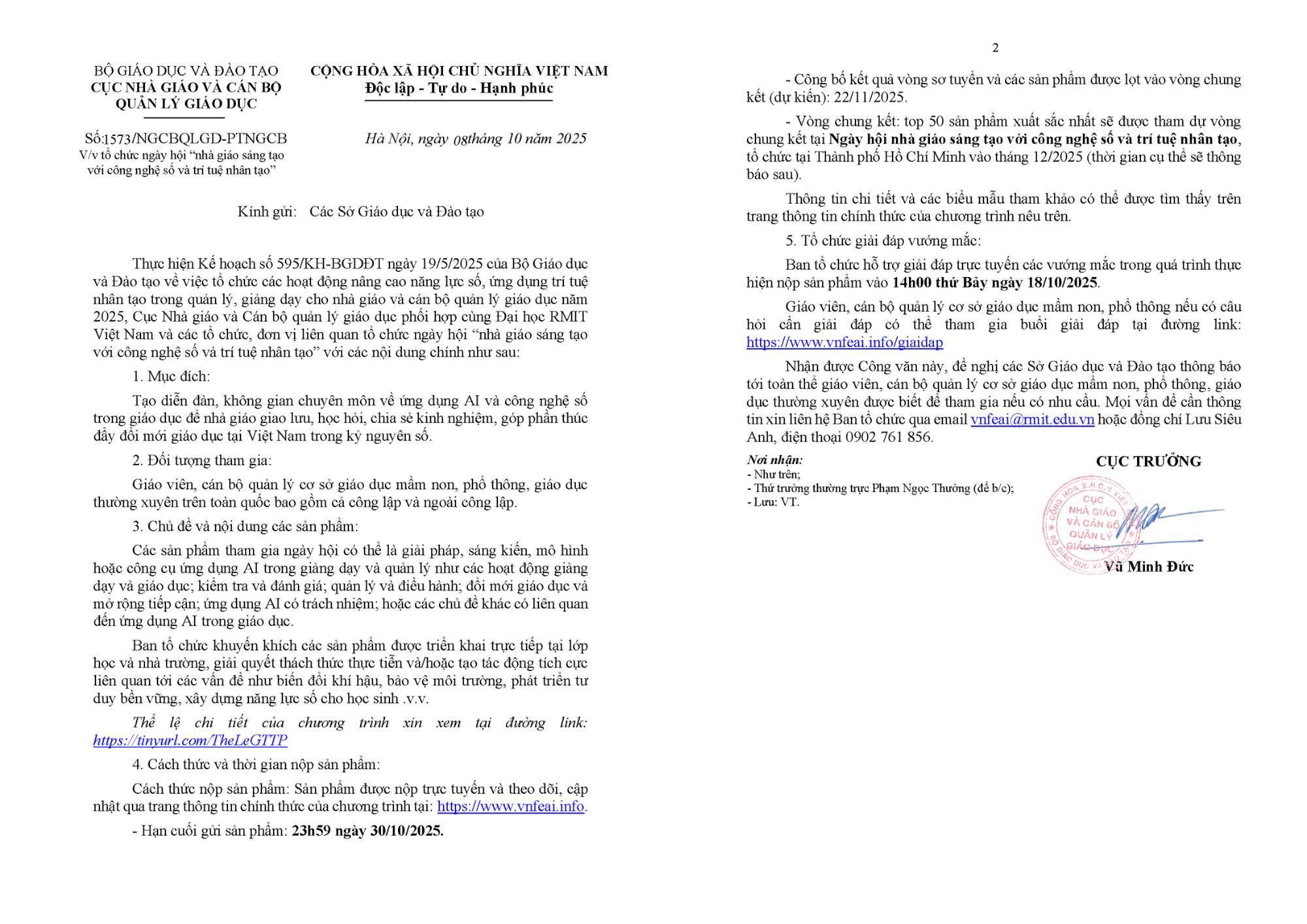 Nội dung Công văn 1573/NGCBQLGD-PTNGCB 2025