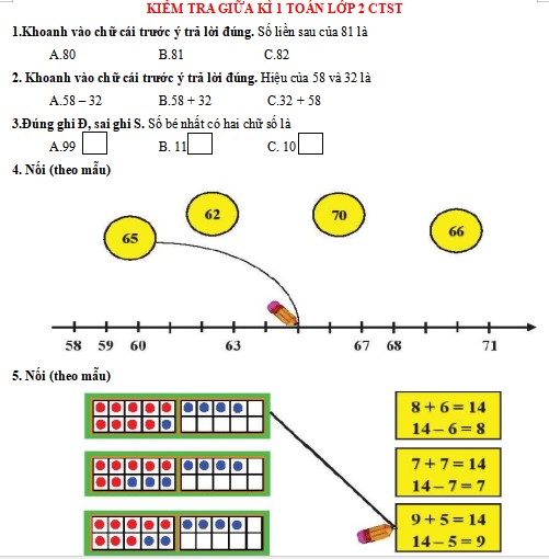 Đề thi giữa kì 1 Toán lớp 2 CTST