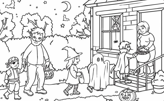 Tranh tô màu xin kẹo Halloween