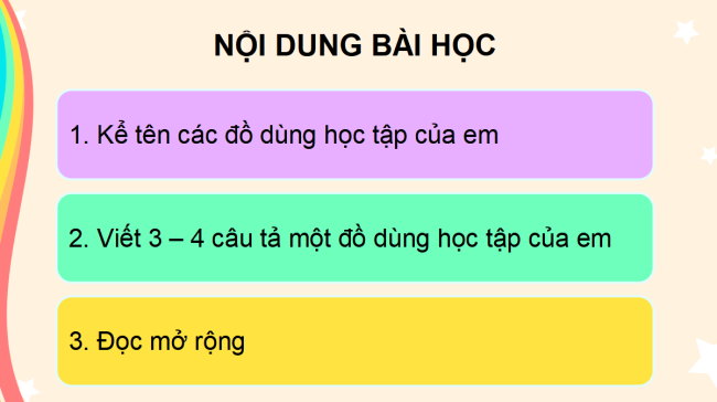 PowerPoint Tiếng Việt 2 Bài 16: Viết đoạn văn tả đồ dùng học tập. Đọc mở rộng