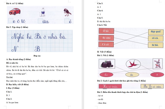 Đề thi giữa kì 1 môn Tiếng Việt lớp 1 sách Cánh diều