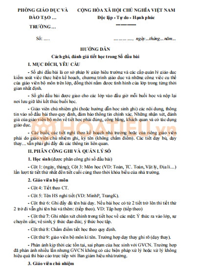 Hướng dẫn ghi và chấm điểm trong sổ đầu bài THCS