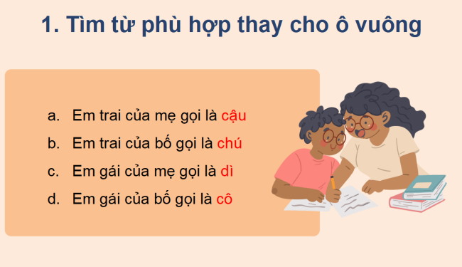 PowerPoint Tiếng Việt 2 Bài 26: Mở rộng vốn từ về gia đình, từ ngữ chỉ đặc điểm. Câu nêu đặc điểm