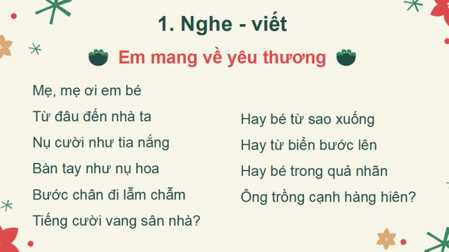 PowerPoint Tiếng Việt 2 Bài 26: Viết Em mang về yêu thương