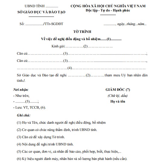 Mẫu tờ trình về việc đề nghị điều động và bổ nhiệm
